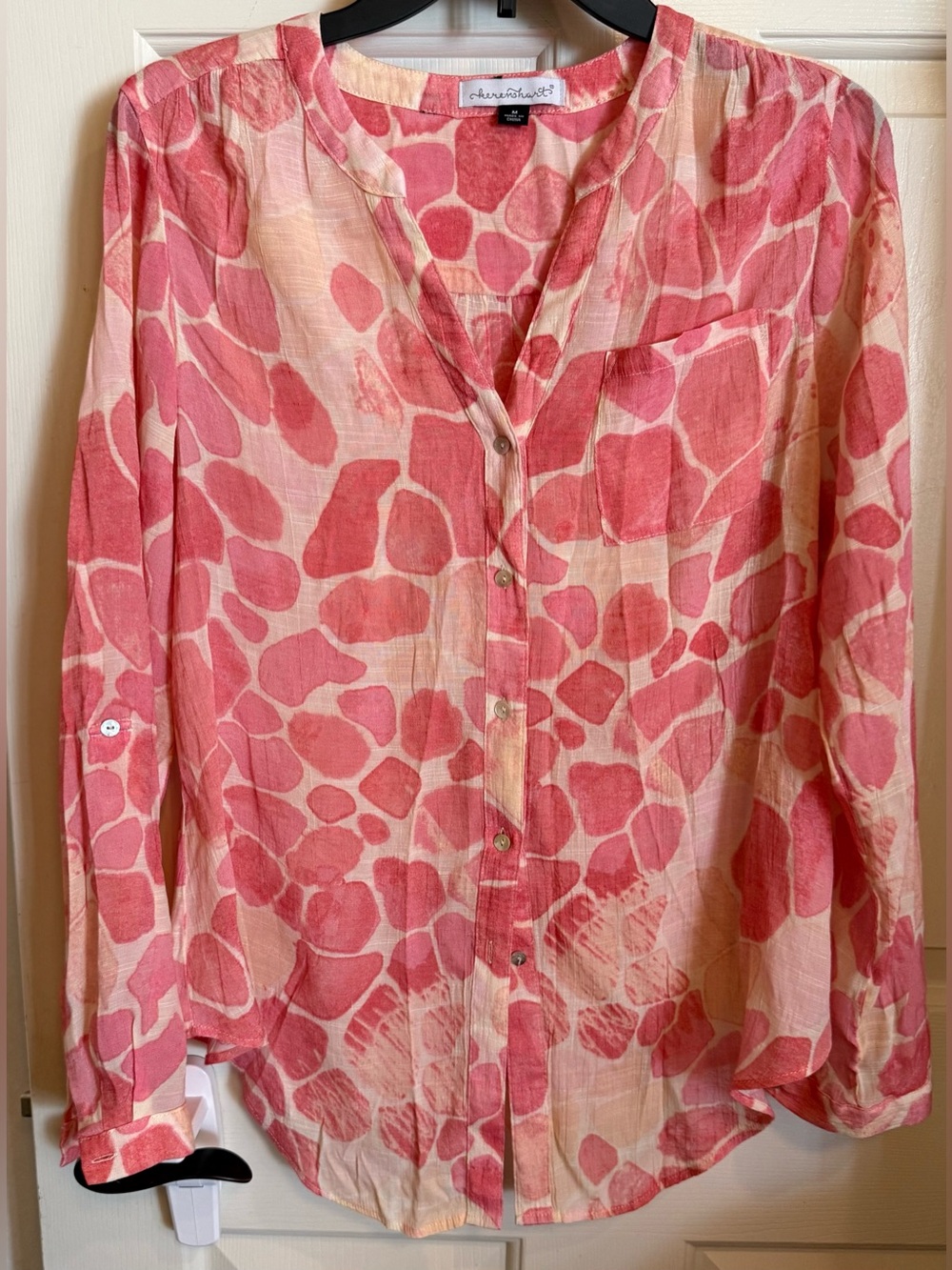 Derek Heart Pink and Cream Abstract Print Button-Down Top